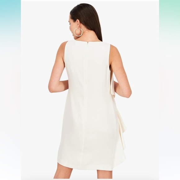 Lauren Ralph Lauren cream elegant shift cocktail mini dress ruffled side size 10 - Picture 15 of 17